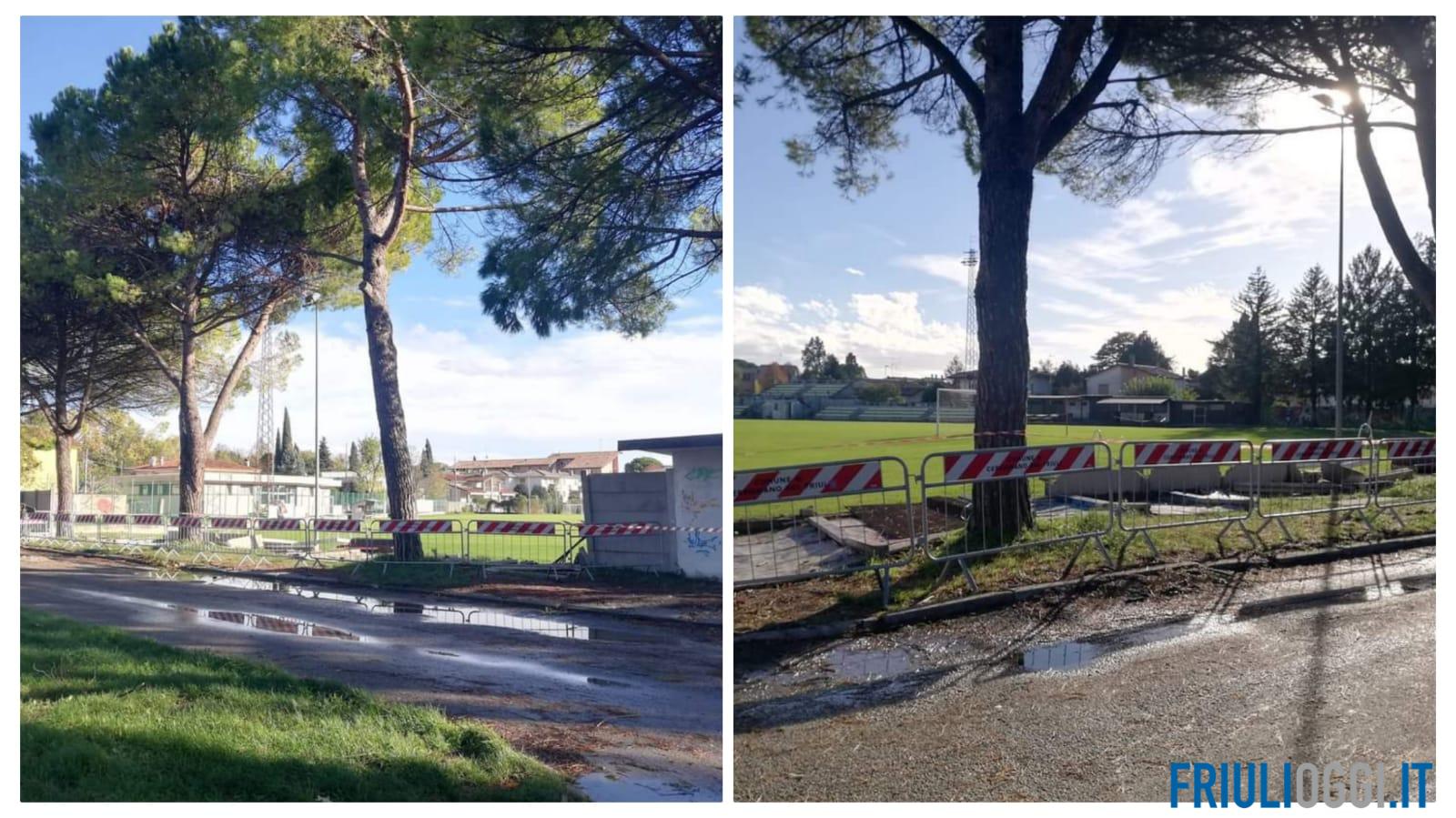 Cervignano, il maltempo fa crollare il muro del campo sportivo