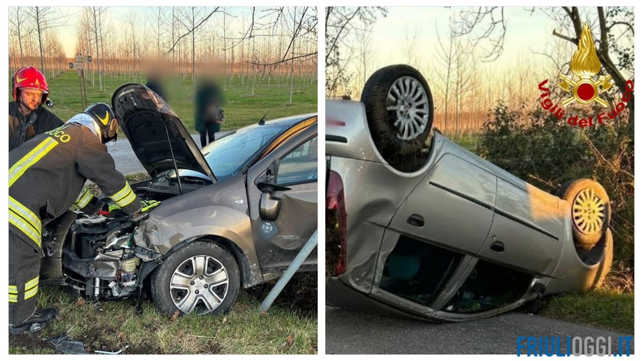 Incidente tra 2 auto a Codroipo: una si ribalta. Due giovani feriti