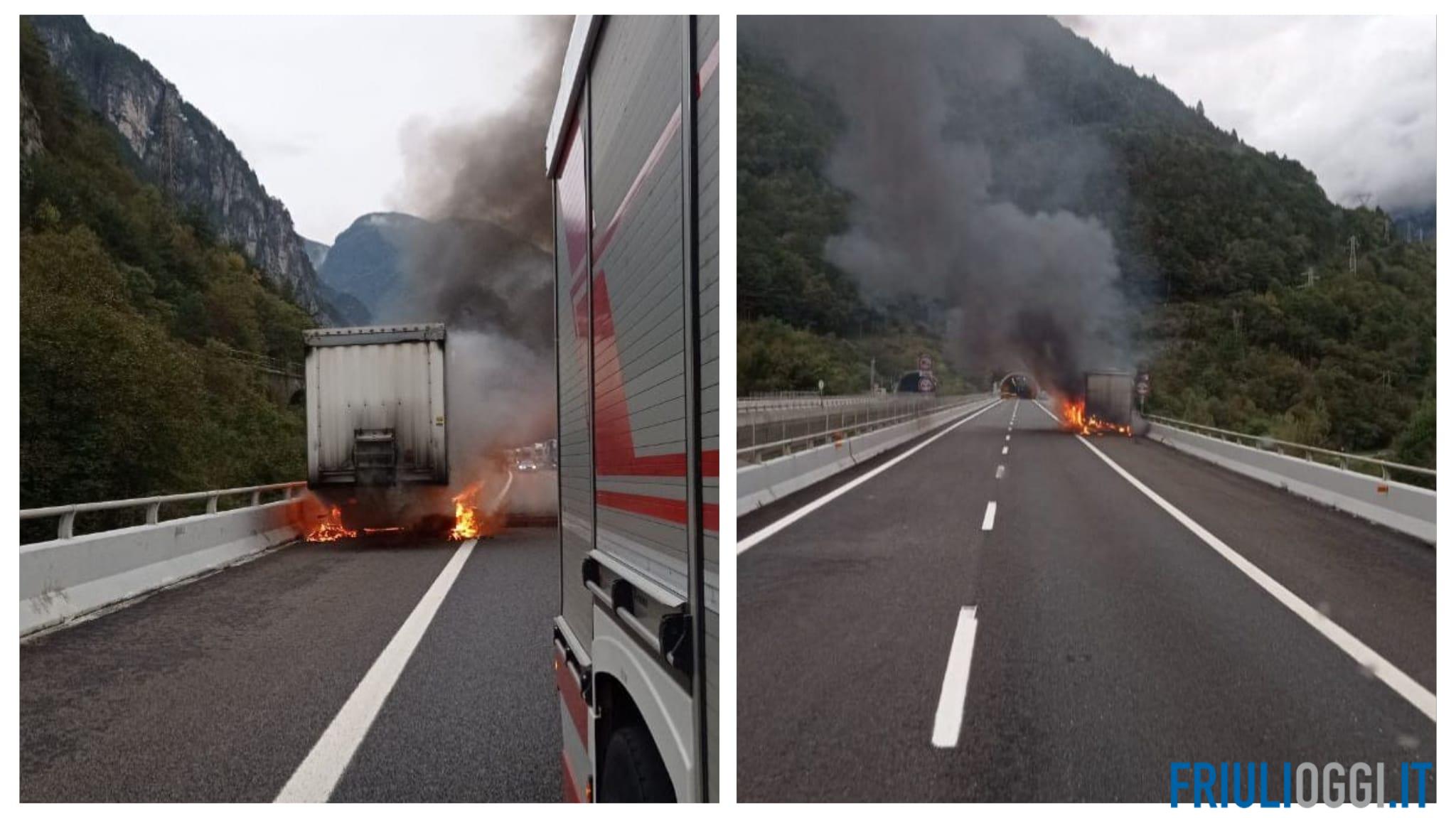 Camion in fiamme: traffico bloccato sulla A23 tra Carnia e Pontebba