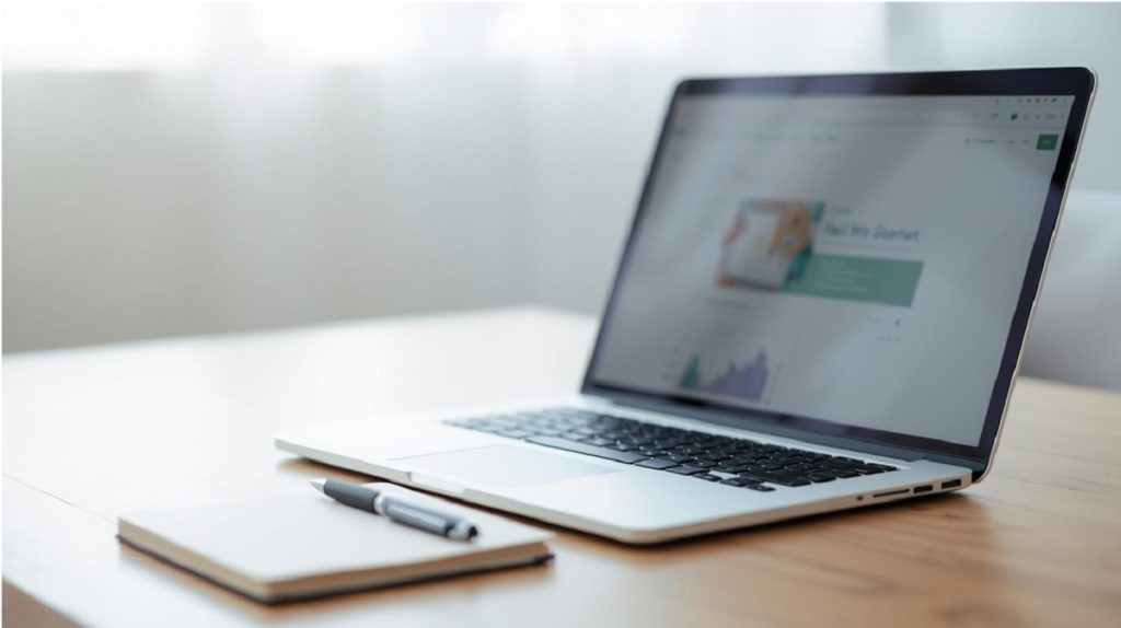 Laptop e quaderno per appunti, simbolo delle guide online che semplificano i legamenti d’amore fai da te.