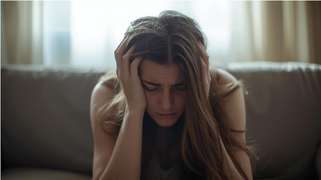 Persona preoccupata in casa, simbolo dei rischi emotivi e delle aspettative legate ai legamenti d’amore fai da te.