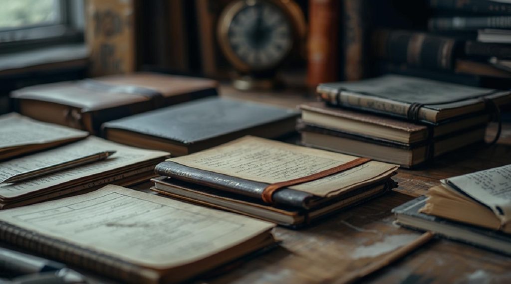 Quaderni e agende su un tavolo che simboleggiano la lunga traiettoria professionale di Vittoria Bianchi