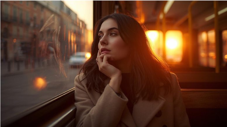 Donna sul tram a Milano riflette su una relazione finita