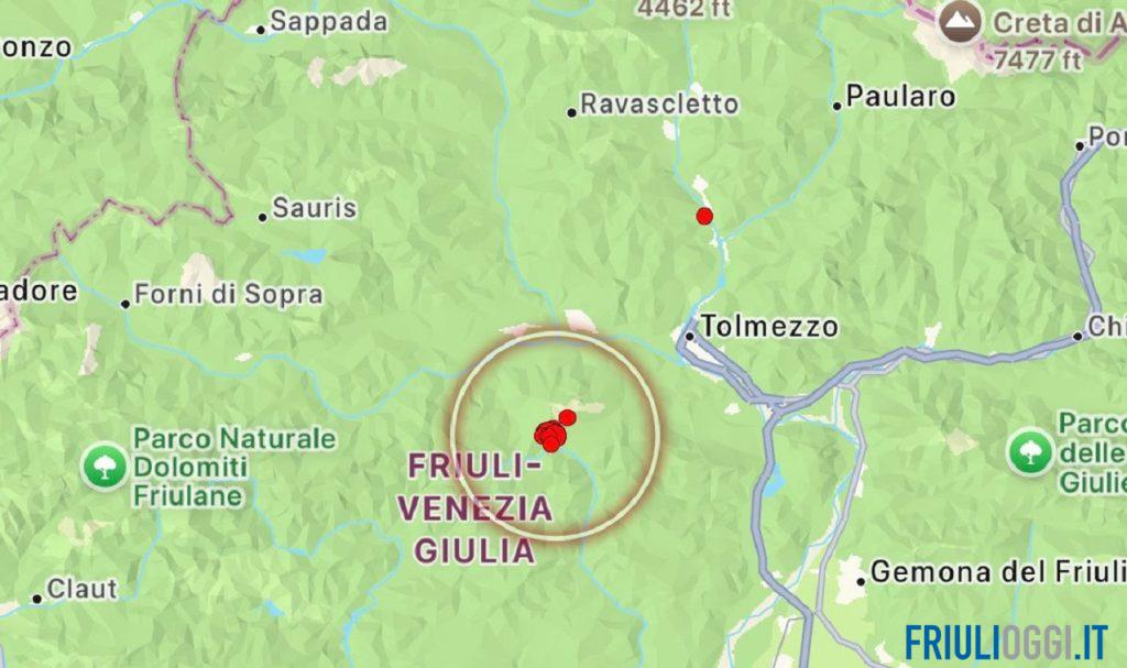 La terra trema in Friuli: quattro scosse nella notte a Preone