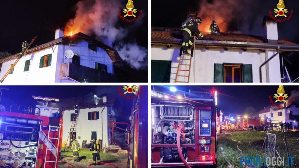 Incendio nella notte a Paularo, in fiamme il tetto in legno di una casa