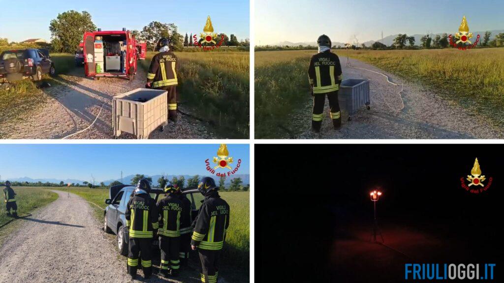 Prima un botto, poi la perdita di GPL dal serbatoio dell’auto: Vigili del fuoco al lavoro per oltre 6 ore