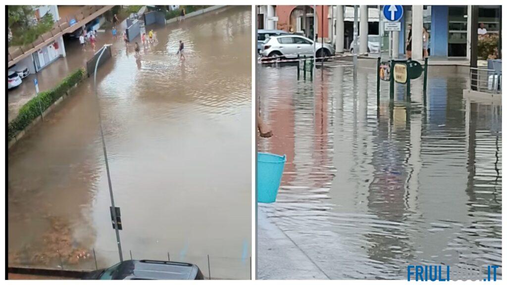 Violento nubifragio a Bibione: strade allagate e acqua dentro i negozi