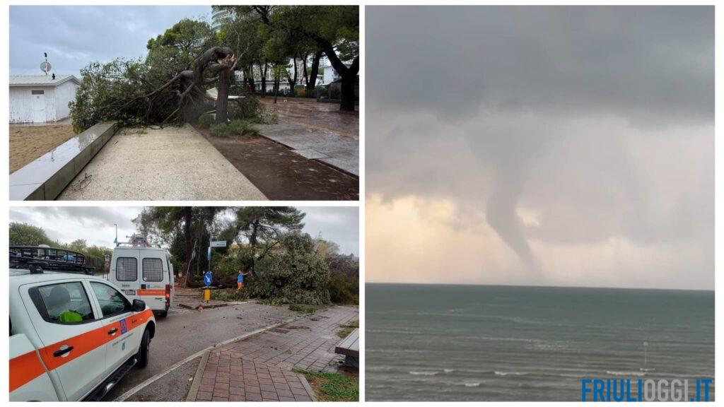 Maltempo, nuova violenta ondata sulla costa: danni pesanti a Lignano, tromba marina a Grado