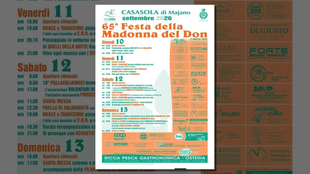 Locandina della Festa della Madonna del Don 2026 a Casasola di Majano