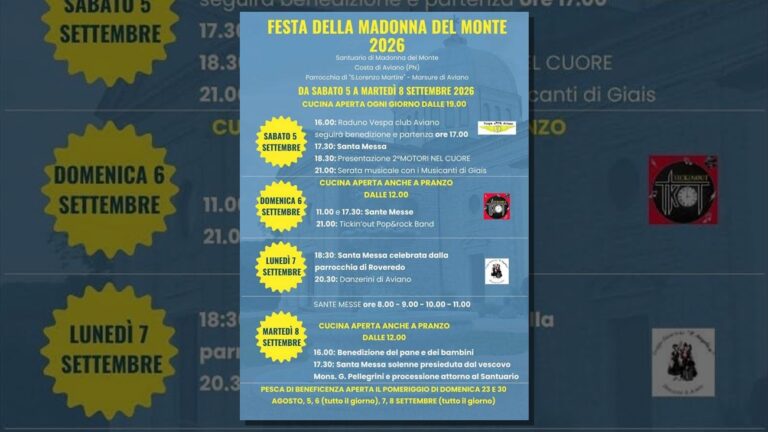 Locandina della Festa della Madonna del Monte 2026 a Costa di Aviano