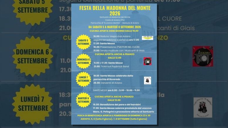 Locandina della Festa della Madonna del Monte 2026 a Costa di Aviano