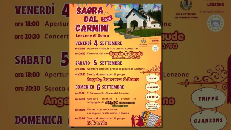 Locandina della Sagre dal Carmini 2026 a Lenzone di Ovaro