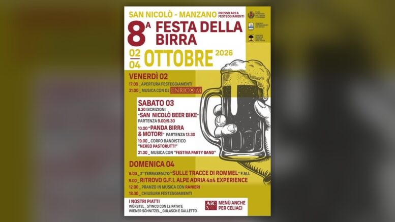 Locandina ufficiale della Festa della Birra 2026 a San Nicolò di Manzano