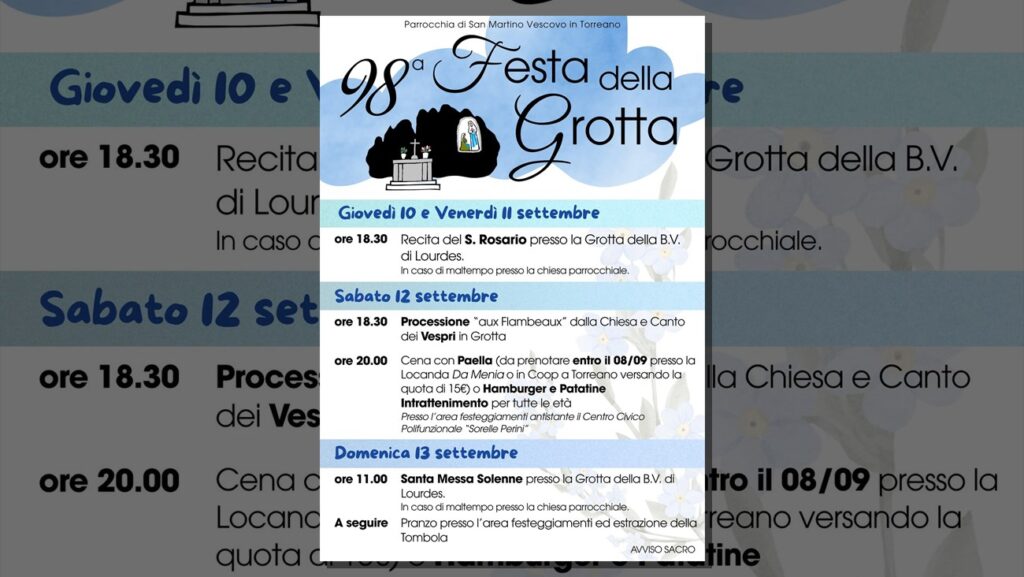 Locandina della Festa della Grotta 2026 a Torreano