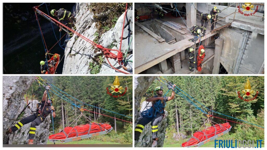 Soccorsi a 70 metri d’altezza e in miniera: l’esercitazione dei vigili del fuoco a Tarvisio