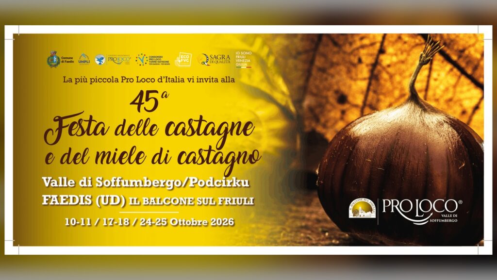 Locandina ufficiale della 45ª Festa delle Castagne e del Miele di Castagno 2026 a Faedis