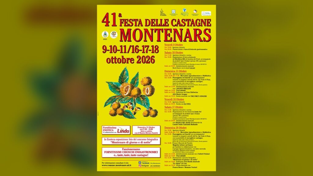 Locandina ufficiale della Festa delle Castagne 2026 a Montenars
