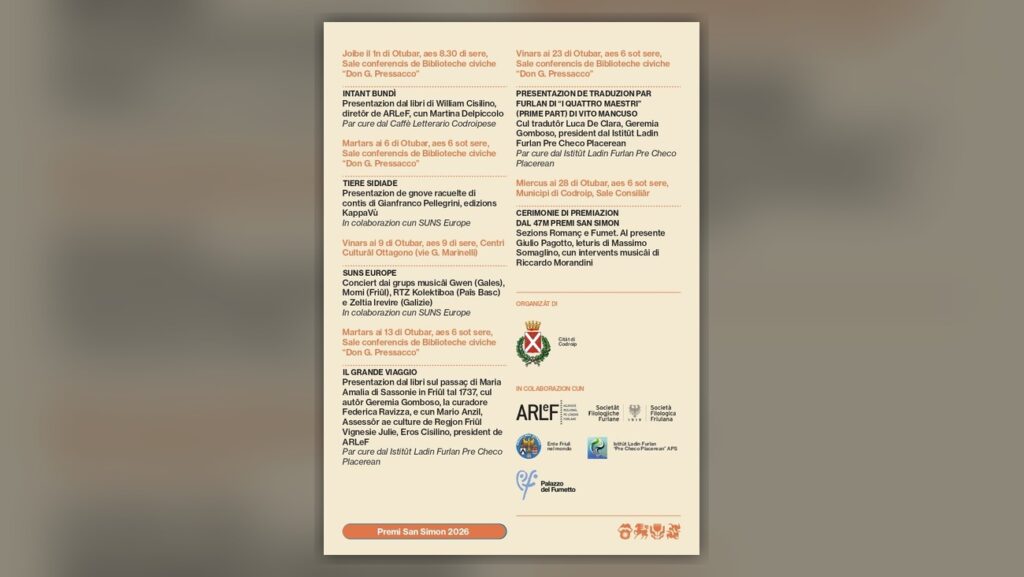 Programma ufficiale dei Premi San Simon 2026 con I Mosaiciscj a Codroipo
