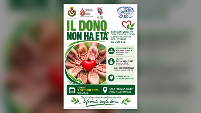Locandina ufficiale dell’incontro Il dono non ha età a Pozzo di Codroipo