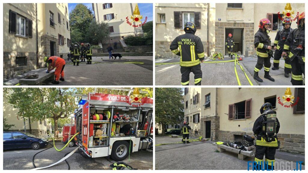 Incendio in un appartamento a Trieste, condominio invaso dal fumo: salvata una famiglia con una bambina