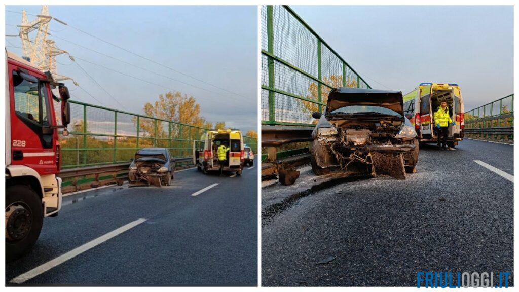 Incidente sulla tangenziale di Udine, auto finisce contro il guardrail