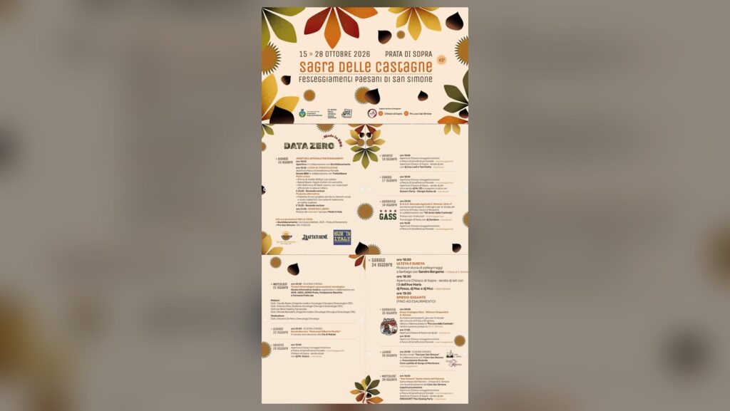 Locandina ufficiale della 43ª Sagra delle Castagne 2026 a Prata di Sopra