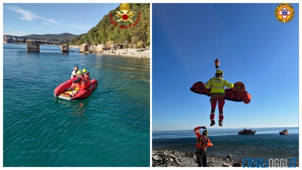 Ferito sulla spiaggia impervia: i soccorsi arrivano via mare e via cielo