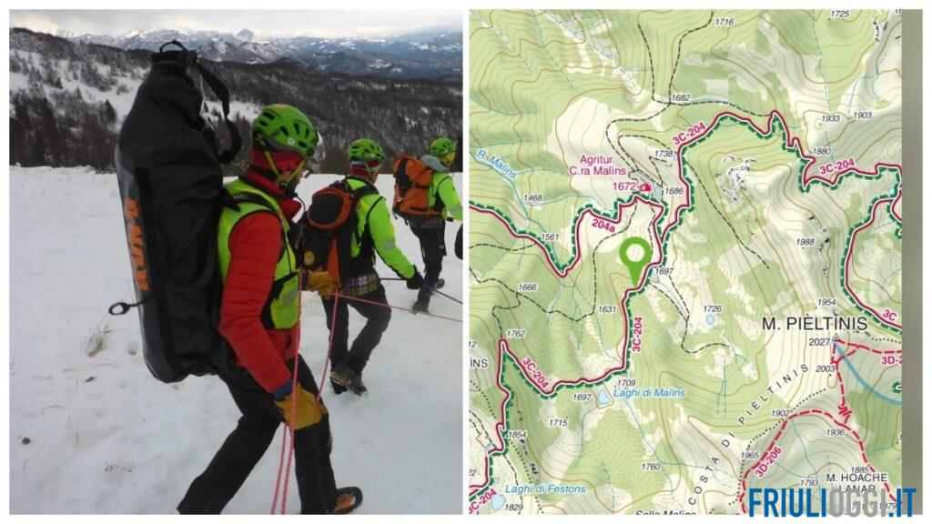 Motociclista bloccato dalla neve in Carnia, soccorso lungo la strada per Casera Malins
